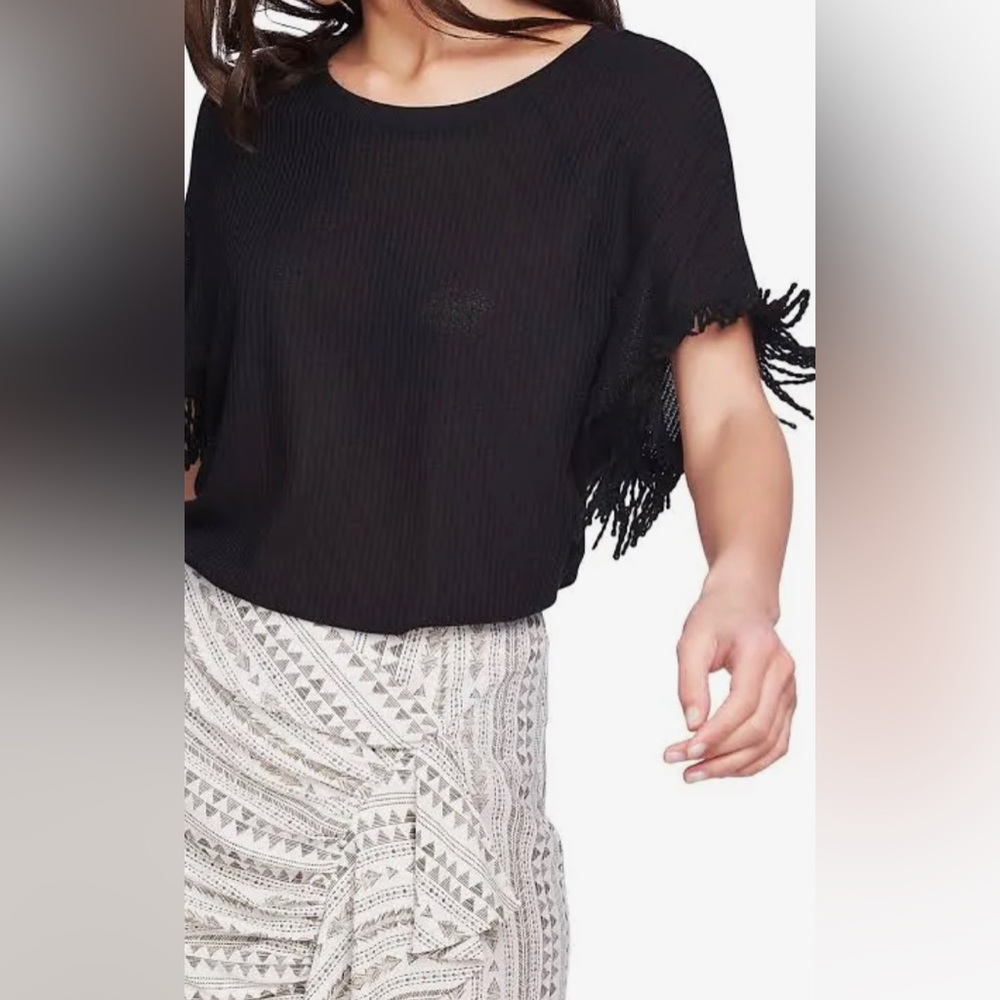 NWT - 1. STATE  fringe black t-shirt